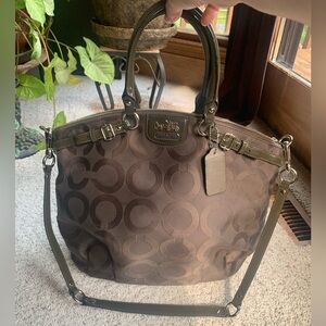 Coach monogram shoulder bag with detachable long straps